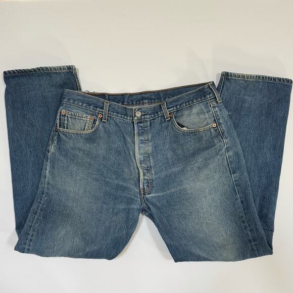 VTG Levi’s 501xx Button Fly Jean W38 L34 Distressed Denim Straight Leg Y2K 2000s - Picture 13 of 14